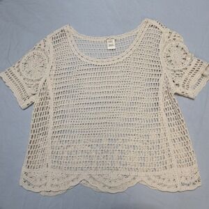 Womens Top Medium Cream Crochet Boho Peasant Hippie Cottagecore